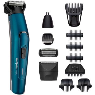Babyliss Aparat de tuns si ras BaByliss MT890E Japanese Steel 12in1 Multi Trimmer, 12 Accesorii, 5 capete, Albastru