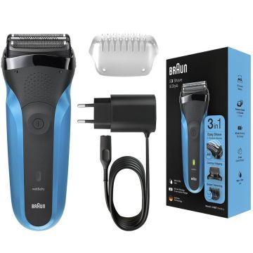 BRAUN Aparat de ras electric Braun Series 3 310BT ProSkin Wet&Dry, MicroComb, cap de tuns, 5 piepteni, Negru/Albastru