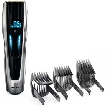 Philips Masina de tuns Philips HC9450/15, Baterie, Interfata Digital Swipe, 400 setari pentru lungime, 0.5-42 mm, Negru/Argintiu