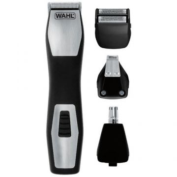Aparat de tuns barba Wahl 09855-1216, GroomSman Pro, cu 6 pozitii, 3 nivele individuale de tuns, alimentare acumulator, 4 piepteni de ghidare, trimmer pentru precizie, autonomie 60 minute, Negru