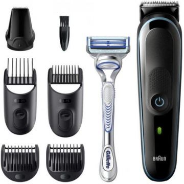Kit de ingrijire multifunctional 7-in-1 Aparat de tuns barba BRAUN MGK3342, 5 accesorii +  Aparat de ras Gillette SkinGuard Sensitive