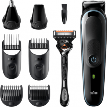 Kit de ingrijire multifunctional 8-in-1 Aparat de tuns barba BRAUN MGK5365 All-in-One 5, 6 accesorii + Aparat de ras Gillette