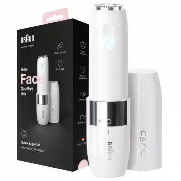 Mini aparat pentru indepartarea parului facial Braun FACE FS1000, pe baterii, Alb