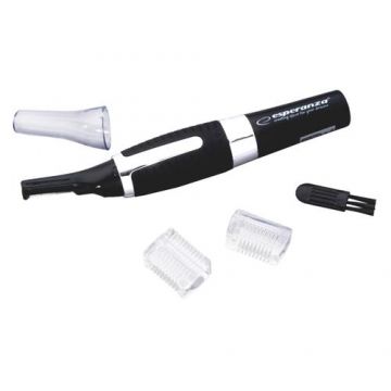 Trimmer (aparat tuns) destinat eliminarii parului inestetic din nas, urechi sau din zona sprancenelor cu 2 accesorii de taiere