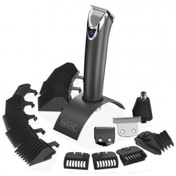 Wahl Aparat de tuns barba si parul corporal WAHL Steel Advanced 9818L, 3 capete de taiere, Lame auto-ascutire otel inoxidabil, Kit accesorii, Gri inchis