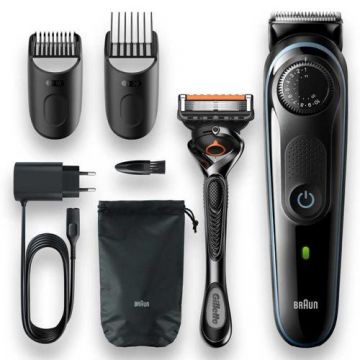 Aparat de tuns barba Braun BT5341, 39 setari de lungime, Cap pentru precizie, 2 piepteni, Aparat de ras Gillette ProGlide (Negru)