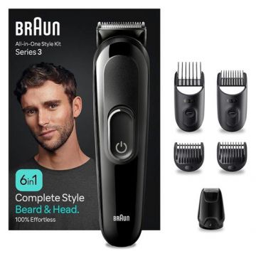 Aparat de tuns multifunctional BRAUN 6in1 MGK3420, Acumulator, 50 min Autonomie (Negru)