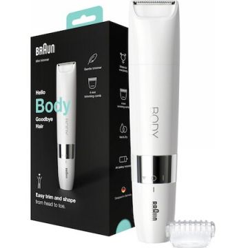 BRAUN Mini aparat de tuns corporal Braun BS1000 Wet&Dry, cu pieptene de tuns, pe baterii, Alb