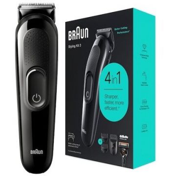 Kit Ingrijire 4 in 1 Aparat Tuns Barba 2 Accesorii 10 Trepte Taiere Inox 1 Capat Inclus Acumulator Negru