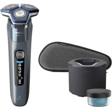 Philips Aparat de barbierit Philips Shaver Seria 7000 S7882/55, barbierit umed/uscat, tehnologie SkinIQ, capete flexibile 360°, display LED, senzor Motion Control, senzor Power Adapt, lame auto-ascutire, 60 min, suport de incarcare, toc de transport, Ice