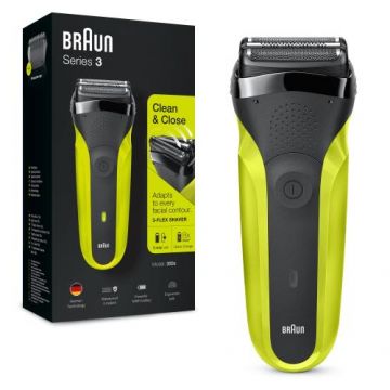 Aparat de ras Braun Series 3 300s, Wet&Dry, 3-Flex Blades, Maner ergonomic, Autonomie 30 min (Negru/Verde) Aparat de ras Braun Series 3 300s, Wet&Dry, 3-Flex Blades, Maner ergonomic, Autonomie 30 min (Negru/Verde)