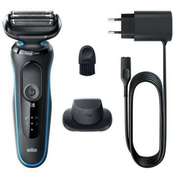 Aparat de ras electric Braun 51-M1200s, Autonomie 50 minute, Wet & Dry, Sistem EasyClean (Turcoaz/Negru)