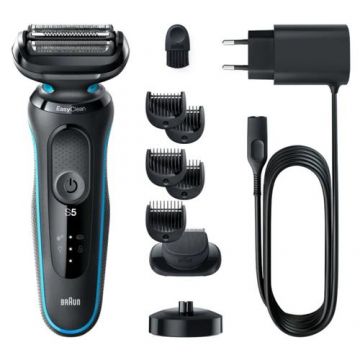 Aparat de ras electric Braun 51-M4500cs, Autonomie 50 minute, Display LED, Wet & Dry, Incarcare rapida (Negru/Albastru)