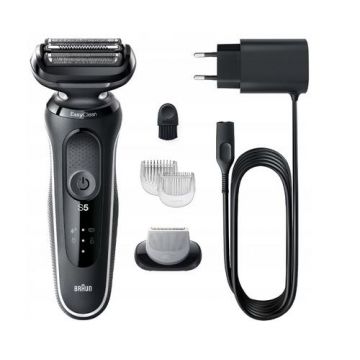 Aparat de ras electric Braun Series 5 51-W1600s, atasament de ingrijire corporala EasyClick, EasyClean, umed si uscat, reincarcabil, aparat de ras cu folie fara fir (Alb)