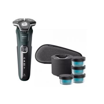 Aparat de ras electric Philips S 5884/69 Seria 5000, Autonomie 60 minute, 9 W, Trimmer,  Umed/Uscat, Display LED (Verde inchis)