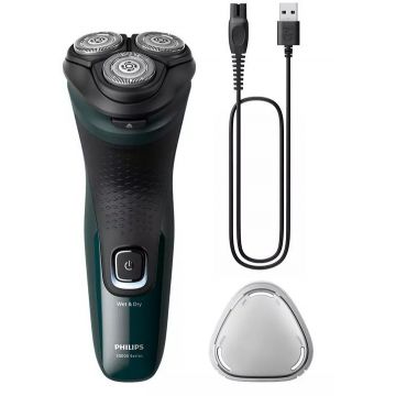 Aparat de ras electric Philips X3002/00 Wet & Dry, 27 de lame, Autonomie 40 minute, Capete Flex 4D, Waterproof IPX7 (Negru/Verde)