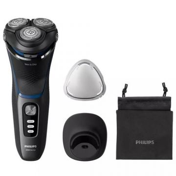 Aparat de ras Philips Seria3000 S3344/13, Wet&Dry, Autonomie 60 min, 3 elemente de taiere (Negru)
