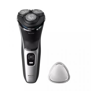 Aparat de ras Philips Shaver Seria 3000 S3143/00, fara fir, Sistem de lame PowerCut cu 27 de lame cu ascuţire automată, capete flexibile 5D, 60 min, barbierit umed si uscat, lavabil (Negru)