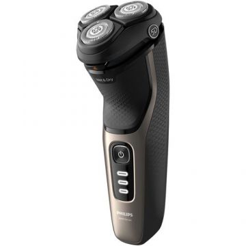 Aparat de ras Philips Shaver Seria 3000 S3242/12, barbierit umed şi uscat, fara fir, capete 5D pivotante si flexibile, lame autoascutire, 60 min, capac de protectie, Auriu cenusiu