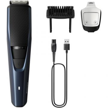 Aparat de tuns barba Philips BT3238/15, Lame din otel inoxidabil cu ascutire automata, 0.5-10mm, utilizare fara fir, 90 min, aparat de tuns pentru detalii, Negru/Albastru