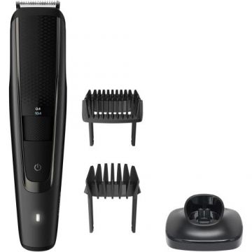Aparat de tuns barba Philips BT5515/20, Lame din otel inoxidabil 0.4-20mm, utilizare cu si fara fir, 90 min, 2 piepteni, suport de incarcare (Negru)