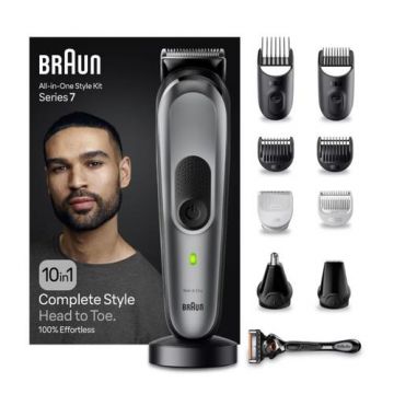 Aparat de tuns multifunctional 10 in 1 Braun MGK7420, acumulator, 100 min autonomie, Wet&Dry (Gri)