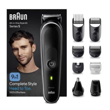 Aparat de tuns multifunctional 9 in 1 BRAUN MGK5410, acumulator, 100 min autonomie, Wet&Dry (Negru/Gri)