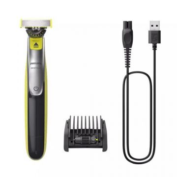 Aparat de tuns si barbierit Philips QP2734/20 OneBlade 360, Pieptene reglabil 5 in 1, 60 minute autonomie, Wet&Dry (Negru/Verde)