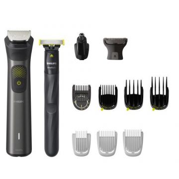 Set OneBlade & Aparat de tuns barba si parul 13 in 1 Philips Multigroom All in One MG9530/15, tehnologie BeardSense si OneBlade, lame din otel cu auto-ascutire, 27 setari de lungime, rezistent la apa, husa (Negru)