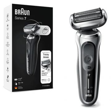 Aparat de ras electric Braun 71-S1000s, Wet&Dry, Autonomie 50 minute, Display LED, 3 lame, Sistem 360 (Argintiu/Negru)