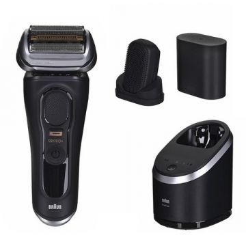 Aparat de ras electric Braun Seria 9 Pro+ 9590cc, Umed/Uscat, Autonomie 60 minute, Statie de incarcare, Husa de calatorie (Negru)