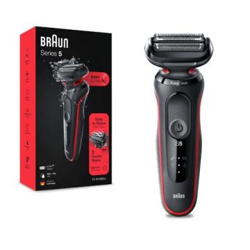 Aparat de ras electric Braun Series 5 51-R1000s Wet&Dry, AutoSense, Easy Clean, Easy Click, 3 elemente de taiere (Rosu/Negru)