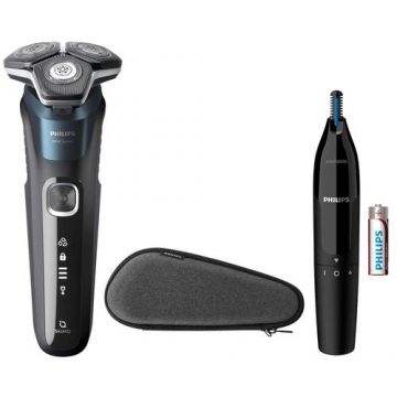 Aparat de ras electric Philips Shaver Seria 5000 S5889/11, Autonomie 60 minute, 90000 taieri/minut, 9 W, Wet&Dry (Maro)