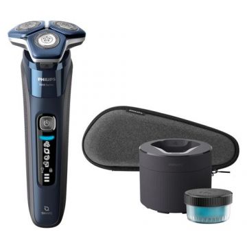 Aparat de ras electric Philips SHAVER Seria 7000 S7885/50, Trimmer, Wet&Dry, Bluetooth, Autonomie 60 minute, Display LED (Negru/Albastru)