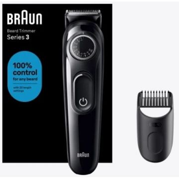 Aparat de tuns barba Braun BT3400, cu buton rotativ de precizie, 1 instrumente de îngrijire, autonomie 50 minute, Negru