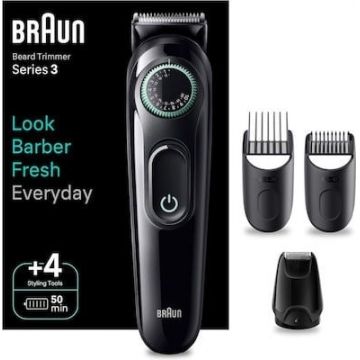 Aparat de tuns barba Braun BT3421 Series 3, Reincarcabila, 50 min autonomie, Neagru/Verde