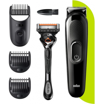 Aparat de tuns barba si parul Braun BT3300 + Gillette Fusion5 ProGlide, Autonomie 40 minute, 3 piepteni, 8 trepte taiere (Negru)
