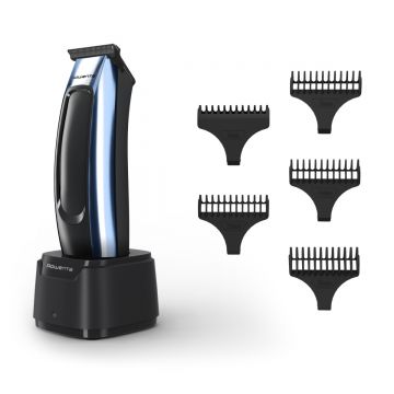 Aparat de tuns parul si barba Rowenta Barber Experience TN1851E0  lame inox  6500 rpm  autonomie 90 minute  incarcare rapida  negru & gri