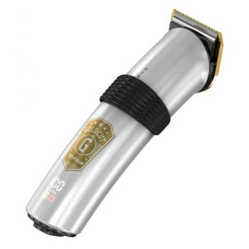 Aparat de tuns potivit si pentru barba Trisa Gold Cut 1723.7510, 8 W, 10 setari (0, 5 - 20 mm), Baterie Reincarcabila, Afisaj LC, incarcare rapida 2.5 h (Argintiu/Auriu)