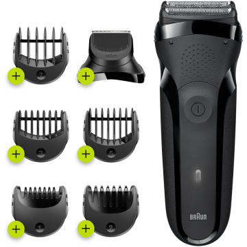 BRAUN Aparat de ras Braun Series 3 Shave&Style 300BT cu aparat pentru îngrijirea bărbii eficient și 5 piepteni, Negru.