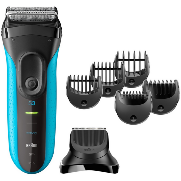 BRAUN Aparat de ras electric Braun Series 3 3010BT ProSkin Wet Dry, MicroComb, cap de tuns, 5 piepteni, Saculet de calatorie, Negru-Albastru