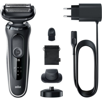 BRAUN Aparat de ras electric Braun Series 5 50-W4200cs Wet&Dry, EasyClean, 2 elemente de taiere, accesorii pentru barba si ingrijire corporala, Statie de incarcare, Negru-Alb