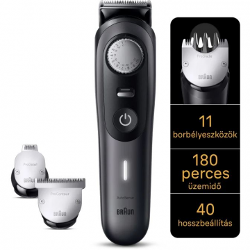 BRAUN Aparat de tuns barba Braun Beard Trimmer BT9441, Wet&Dry, buton rotativ de precizie, 40 de setari pentru lungime, 3 capete, 4 piepteni, 1 aparat de ras Gillette, autonomie 180 minute, Trusa de calatorie, Negru (4210201448570)