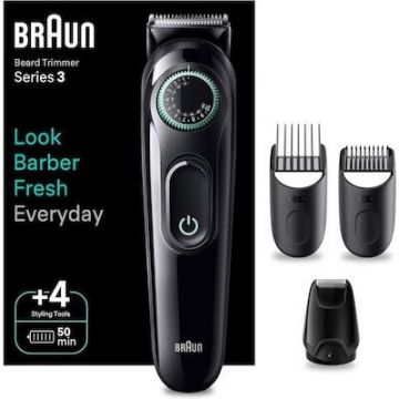 BRAUN Aparat de tuns barba Braun BT3421 Series 3, Reincarcabila, 50 min autonomie, Neagru/Verde