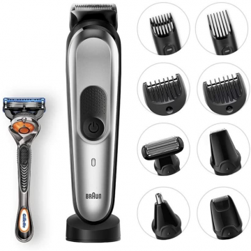 BRAUN Aparat de tuns, Braun, MGK7920TS 10 in 1, Multifunctional, Suport de incarcare, Cadou Brici Gillette Fusion5 ProGlide, Gri-Negru
