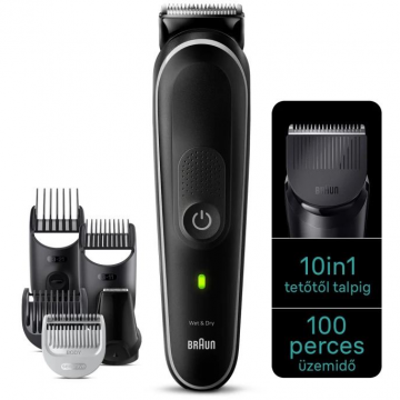 BRAUN Aparat de tuns multifunctional Braun MGK5440, Wet&Dry, 10-in-1, 2 piepteni ficsi, 3 piepteni, 1 capat, 1 mini aparat de ras, autonomie 100 minute, Saculet de voiaj, Negru/Gri