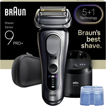 BRAUN Aparat electric de ras Braun Seria 9 PRO+ 9667CC, Lame de precizie Ultra-Subtiri 5+1, Pro Sensoadapt, Autonomie pana la 60 de minute, Statie SmartCare 6-in-1, Utilizare umeda/uscata, Argint