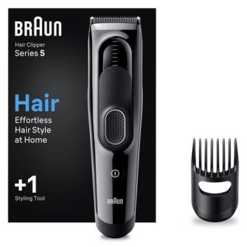 Masina de tuns Braun HC5310, 9 setari de lungime, timp de functionare de pana la 50 de minute, Memory SafetyLock (Negru)
