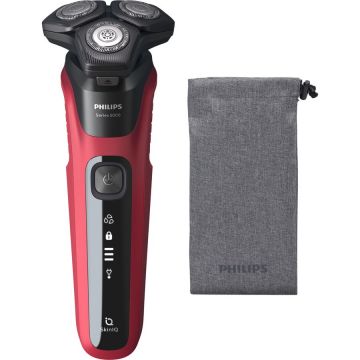 Philips Aparat de ras Philips Shaver Seria 5000 S5583 10, barbierit umed şi uscat, fara fir, tehnologie SkinIQ, capete flexibile 360°, 60 min, husa, Rosu