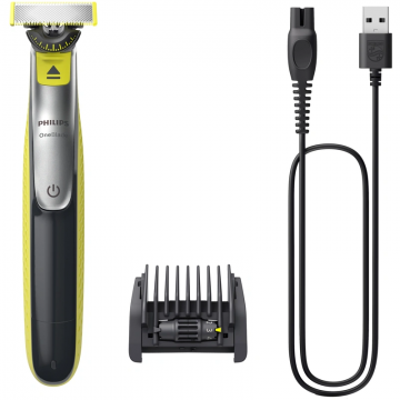 Philips Aparat de tuns si barbierit Philips QP2734/20 OneBlade 360, Pieptene reglabil 5 in 1, 60 minute autonomie, Wet&Dry,  Negru-Verde
